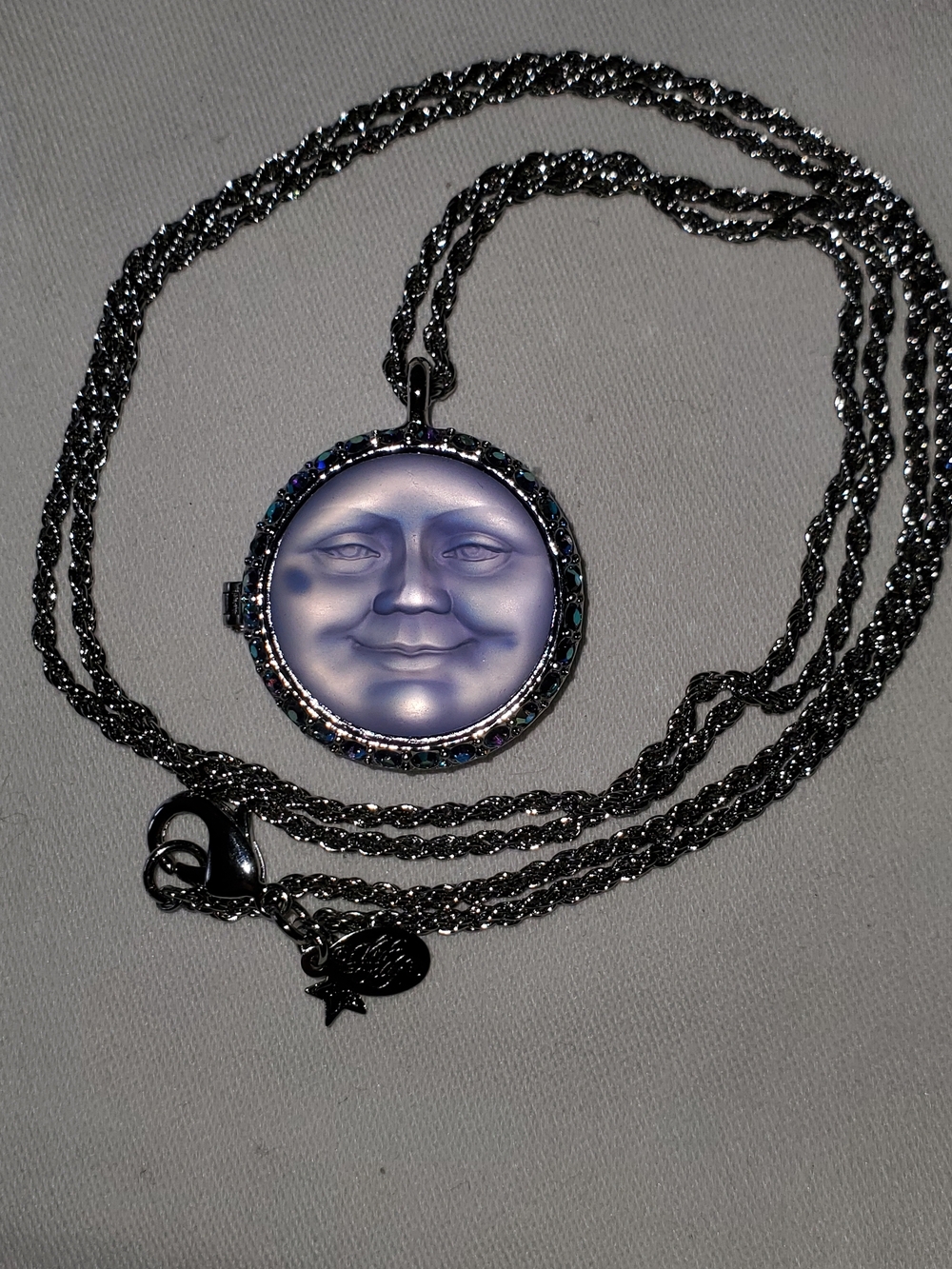 Kirks Folly Moon Face Pendant Necklace - Silver Tone with Lavender Face